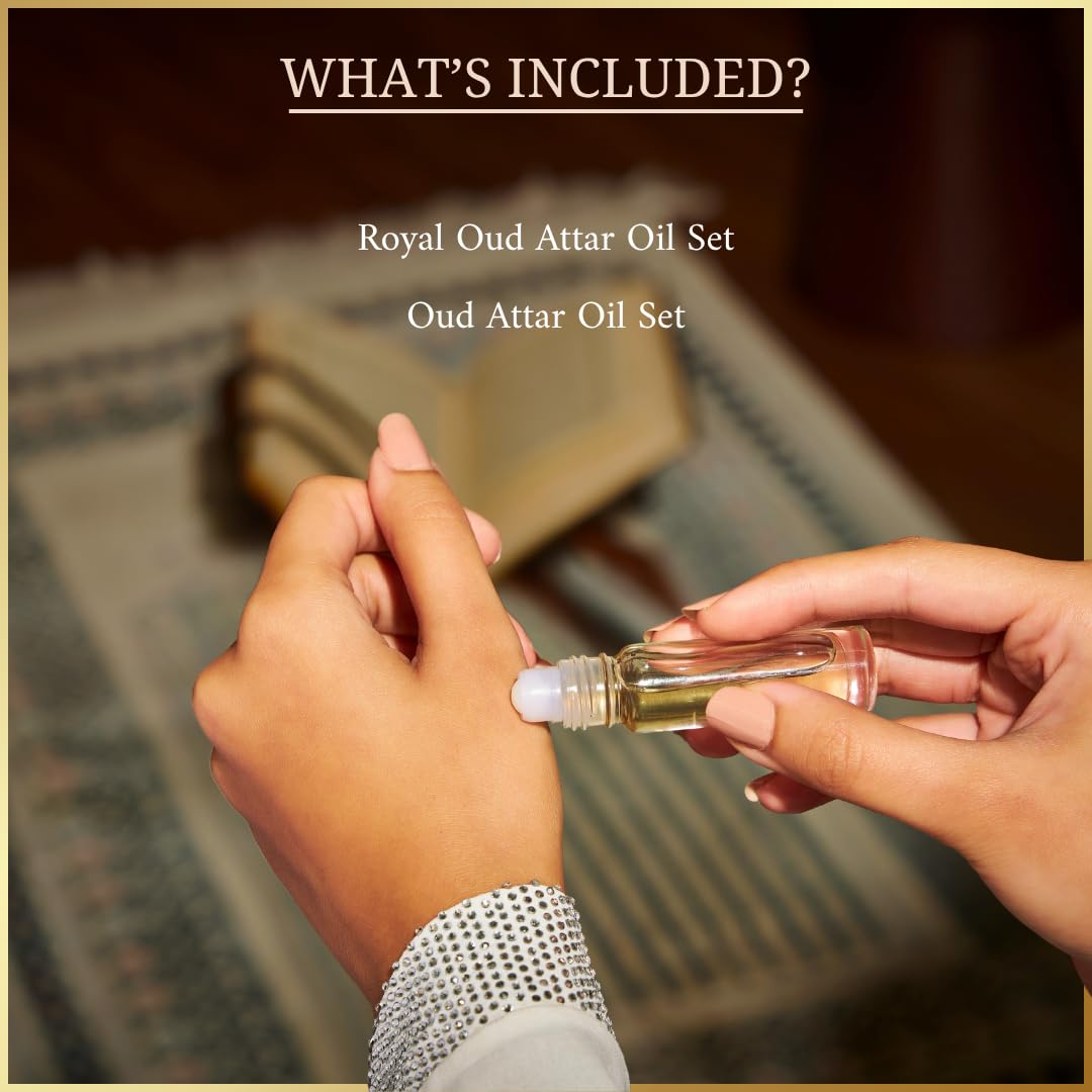 Oud Attar Gift Set - 6 Roll-On Oils, 2 Sets x 3 Scents, 6 ml Each, Alcohol-Free