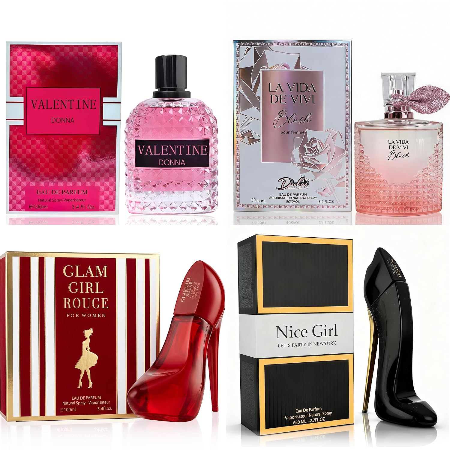 Women's Perfume Gift Set - 4 Bottles, 3 x 100 ml and 1 x 80 ml, Floral and Fruity